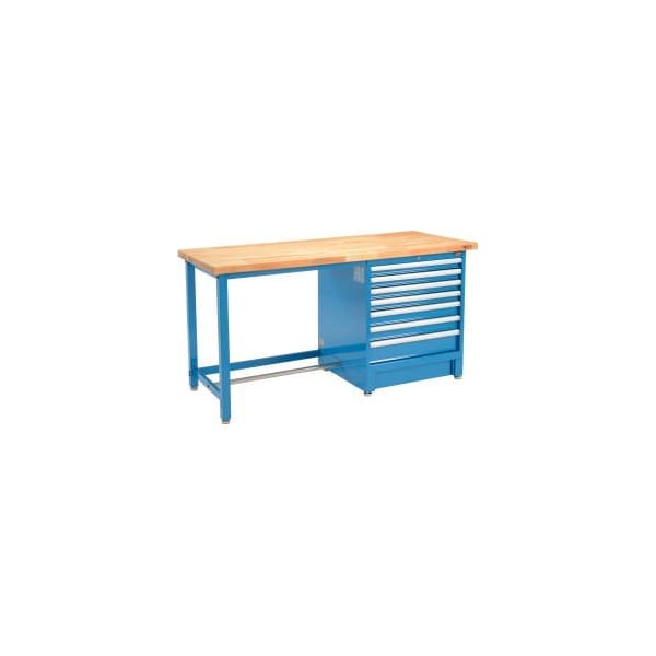 Global Equipment 72Wx30D Modular Workbench, 7 Drawers, Birch Butcher Block Square Edge, Blue 711165 - main
